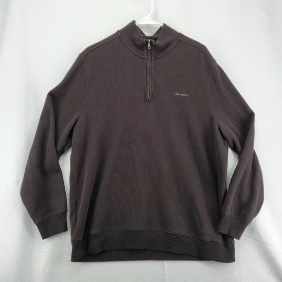 Perry Ellis Sweater Men's Long Sleeve 1/4 Zip Mock Neck Pullover Brown XL - Picture 2 of 12